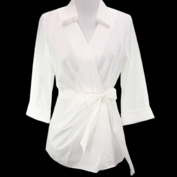Lafayette 148 New York Tops - Lafayette 148 Jillian  Wrap Side White Blouse 12